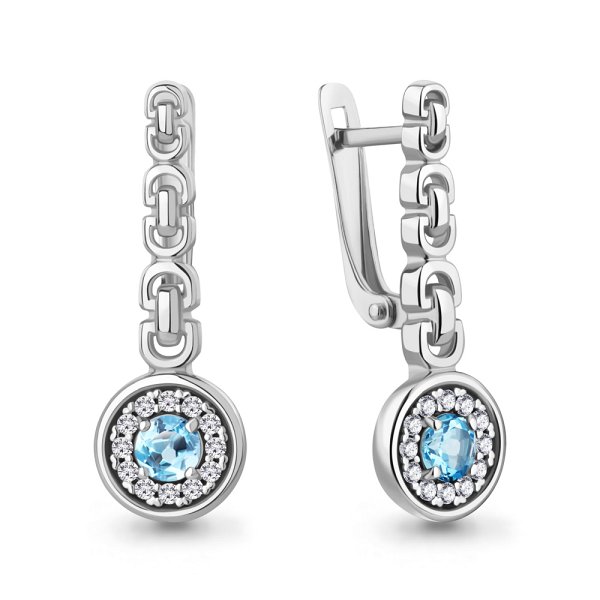 Серьги Аквамарин - Серебро 925, Топаз, Фианит (арт. 4788905А.5)