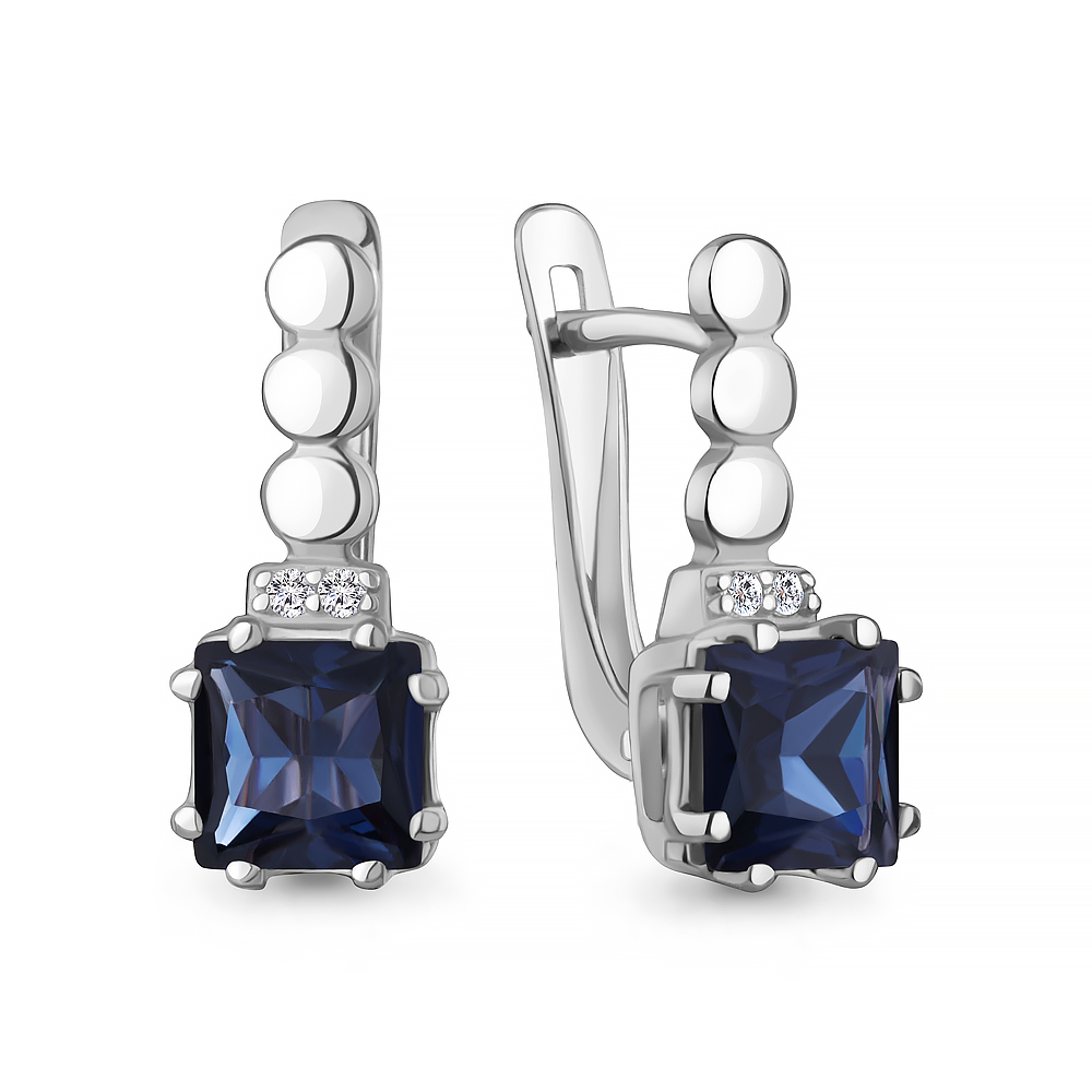 Серьги Аквамарин - Серебро 925, Синтетический сапфир , Фианит (арт. 400867АБ.5)