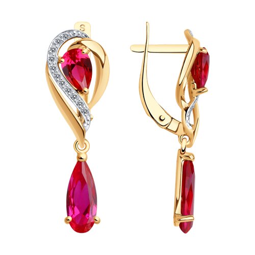 Серьги SOKOLOV - Золото 375, Синтетический рубин, Фианит (арт. 37724967)