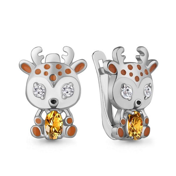 Серьги Аквамарин - Серебро 925, Фианит, Цитрин, Эмаль (арт. 4329606А.5)