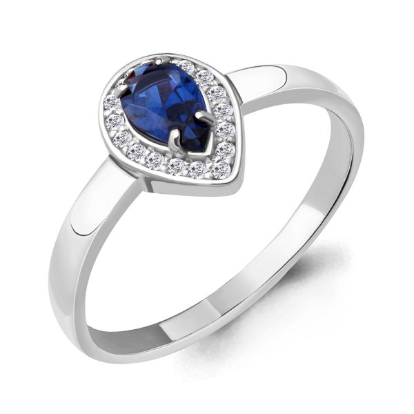 Кольцо Аквамарин - Серебро 925, Синтетический сапфир , Фианит (арт. 68470Б.5)