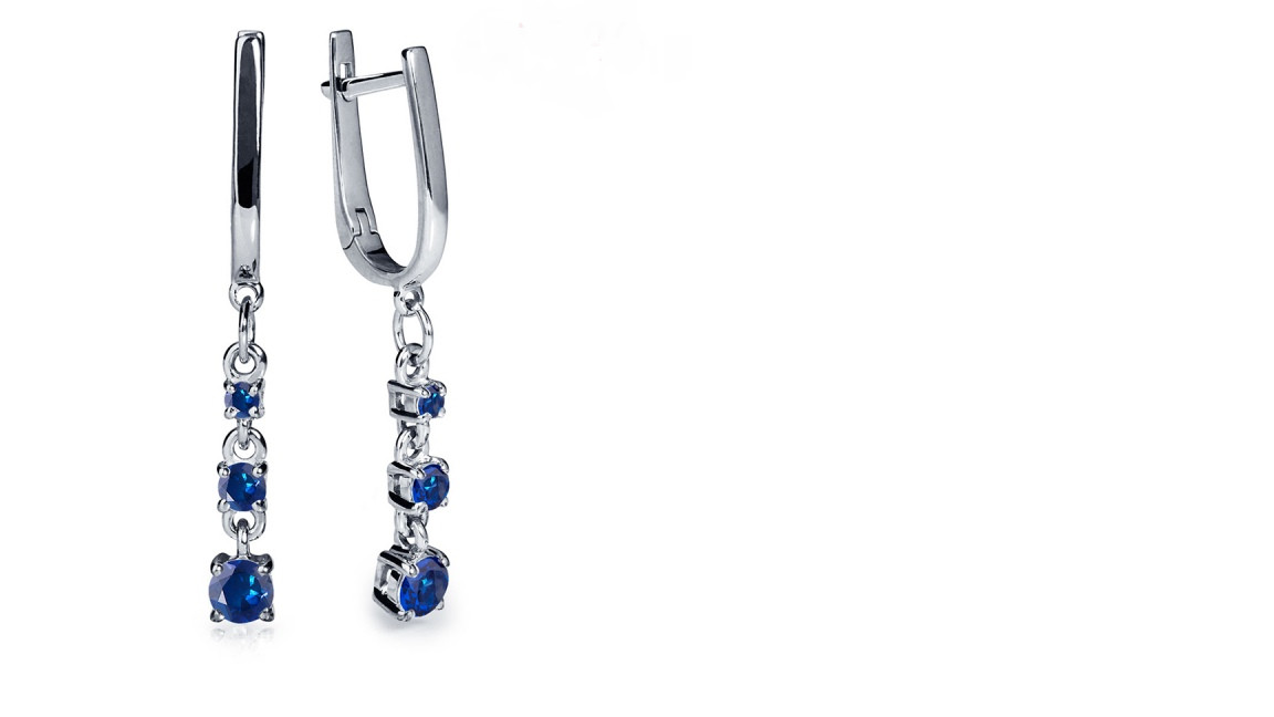 Серьги Platinum Lab. - Платина 950, Сапфир (арт. ПС-064С-01)