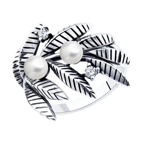 Кольцо SOKOLOV - Серебро 925, Жемчуг имитация, Фианит (арт. 95010164)