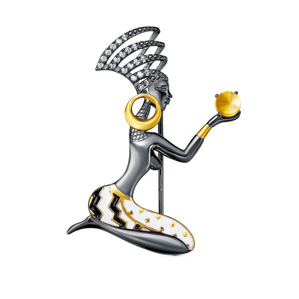 Брошь Кабаровских - Серебро 925, Фианит, Цитрин (арт. 5-199-2901)