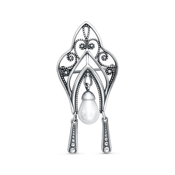 Брошь Красная пресня - Серебро 925, Жемчуг имитация (арт. 13617030)
