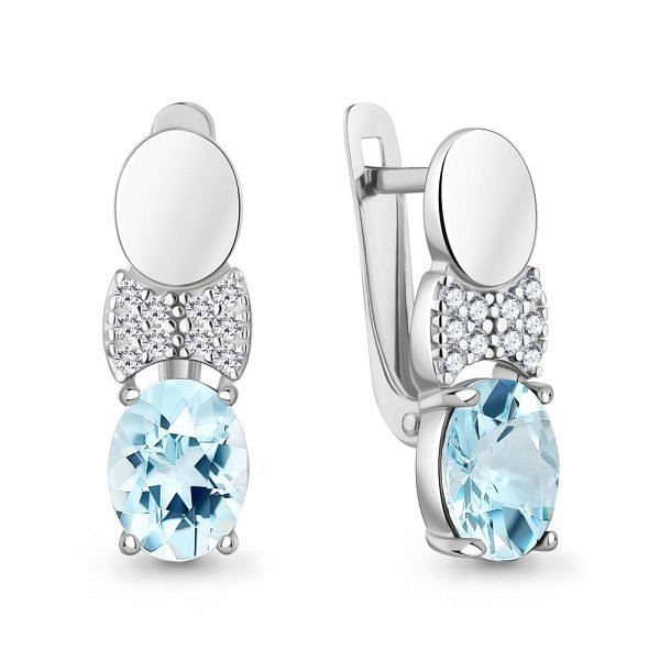 Серьги Аквамарин - Серебро 925, Топаз, Фианит (арт. 45023202А.5)