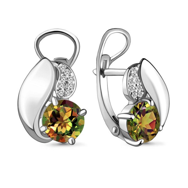 Серьги Аквамарин - Серебро 925, Синтетический султанит, Фианит (арт. 4486619А.5)