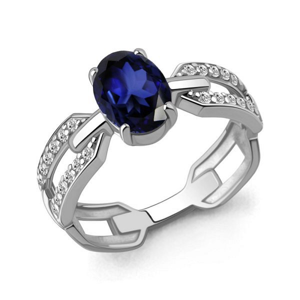 Кольцо Аквамарин - Серебро 925, Синтетический сапфир , Фианит (арт. 650226АБ.5)