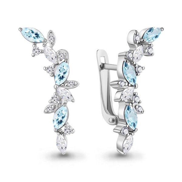 Серьги Аквамарин - Серебро 925, Топаз, Фианит (арт. 4964102А.5)