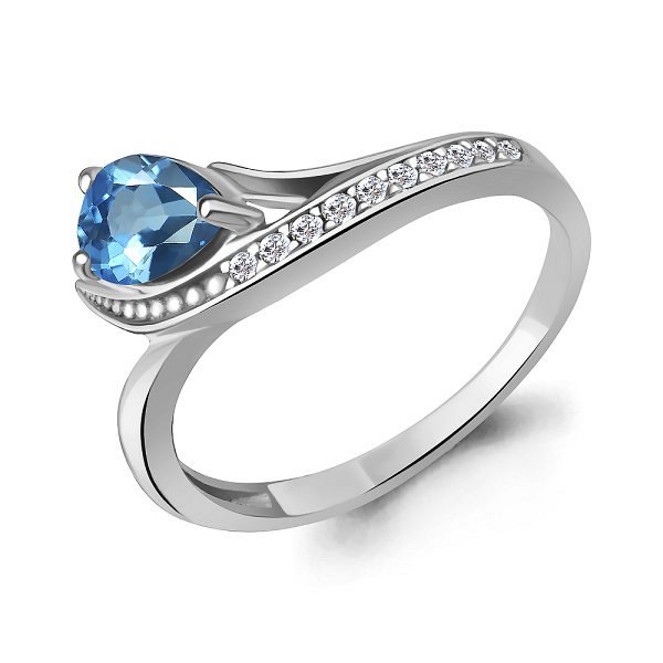 Кольцо Аквамарин - Серебро 925, Топаз, Фианит (арт. 65003005А.5)