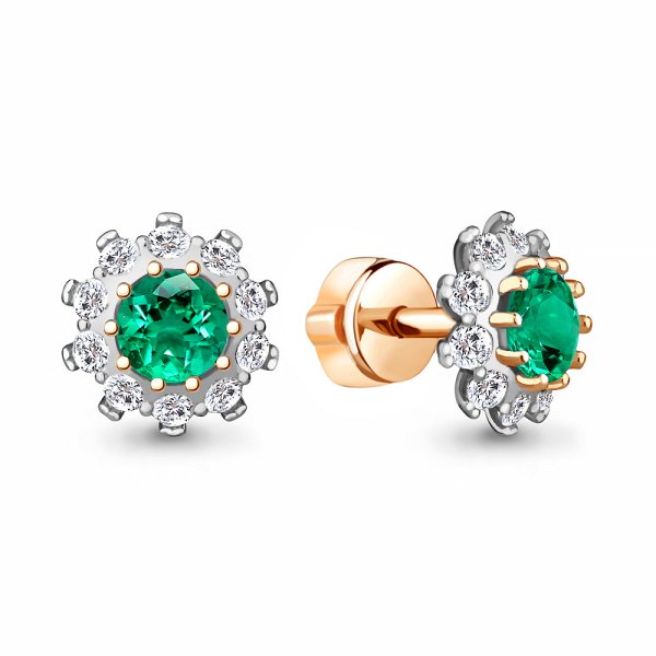 Серьги Аквамарин - Серебро 925, Синтетический изумруд, Фианит (арт. 49195АГ.6)