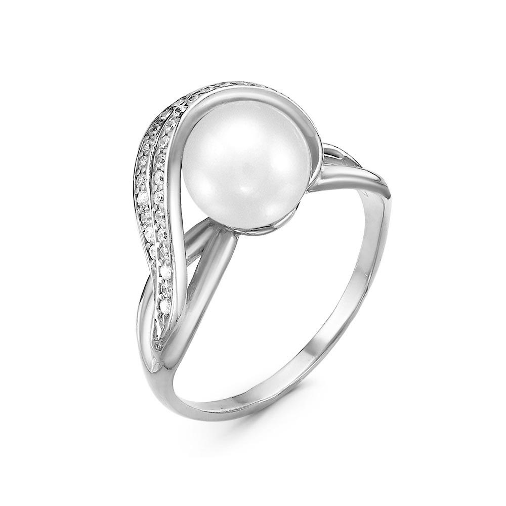 Кольцо Красная пресня - Серебро 925, Жемчуг культивированный, Фианит (арт. 2337724Д)