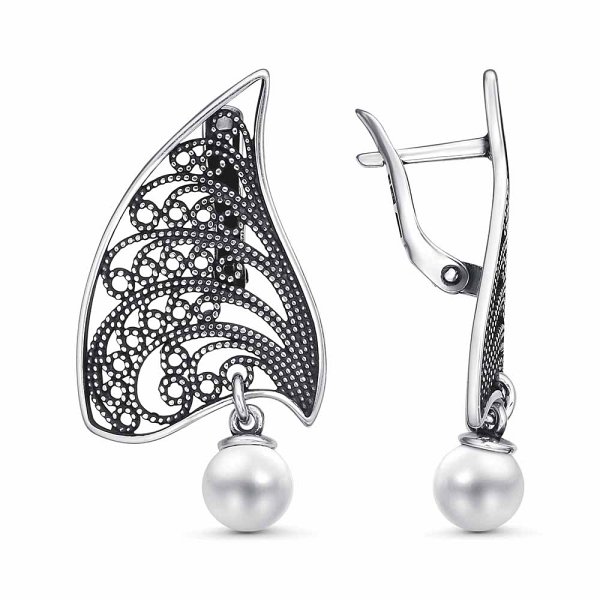 Серьги Красная пресня - Серебро 925, Жемчуг имитация (арт. 33616826)