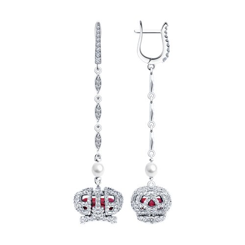 Серьги SOKOLOV - Серебро 925, Жемчуг культивированный, Синтетический рубин, Фианит (арт. 92025323)