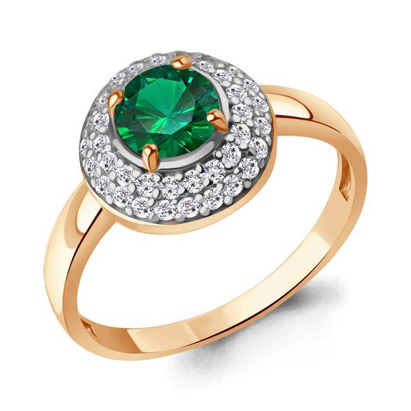 Кольцо Аквамарин - Серебро 925, Синтетический изумруд, Фианит (арт. 650191АГ.6)