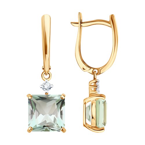 Серьги SOKOLOV - Золото 585, Горный хрусталь, Празиолит (арт. 729356)