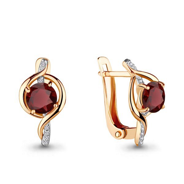 Серьги Аквамарин - Золото 375, Гранат, Фианит (арт. 4405303А.8)