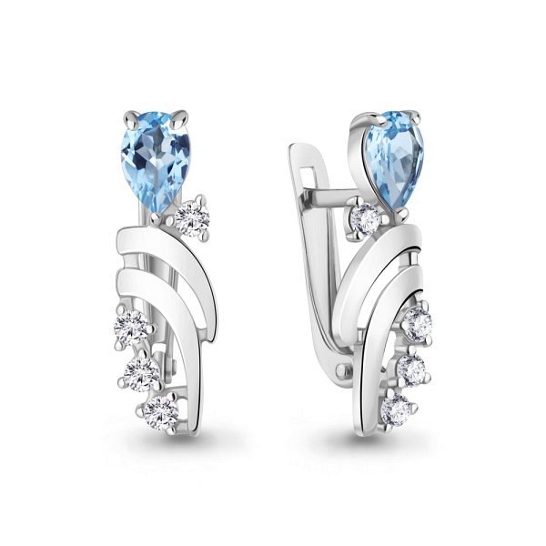 Серьги Аквамарин - Серебро 925, Топаз, Фианит (арт. 4966805А.5)