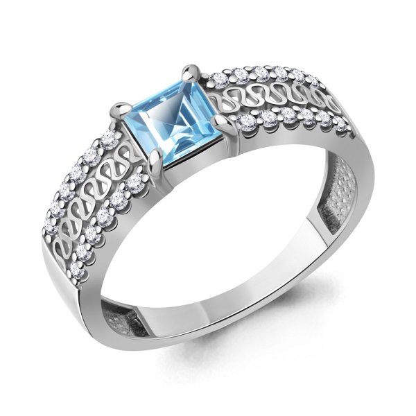 Кольцо Аквамарин - Серебро 925, Топаз, Фианит (арт. 65009102А.5)