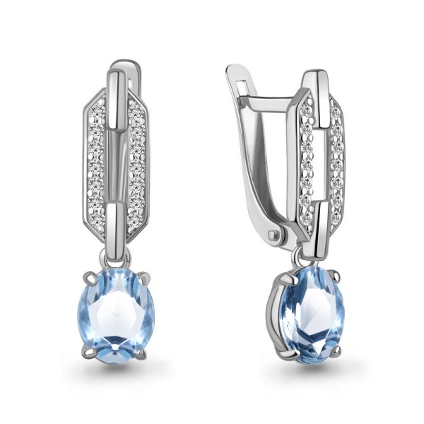 Серьги Аквамарин - Серебро 925, Топаз, Фианит (арт. 45017005А.5)