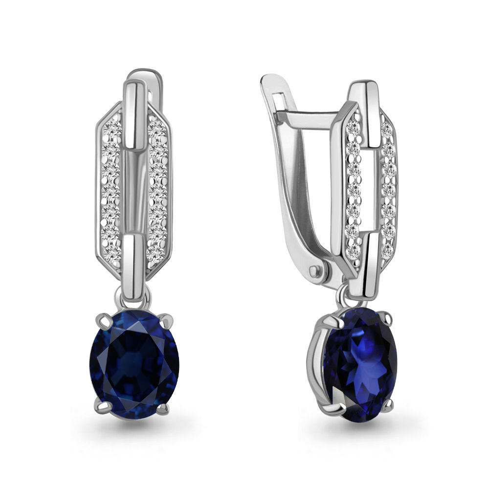 Серьги Аквамарин - Серебро 925, Синтетический сапфир , Фианит (арт. 450170АБ.5)