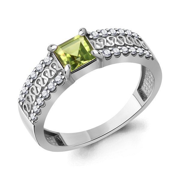 Кольцо Аквамарин - Серебро 925, Фианит, Хризолит (арт. 65009107А.5)