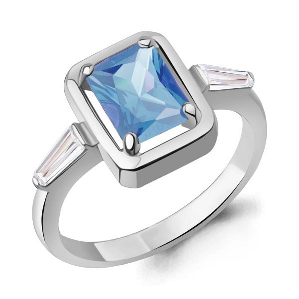 Кольцо Аквамарин - Серебро 925, Синтетический топаз, Фианит (арт. 65020992.5)