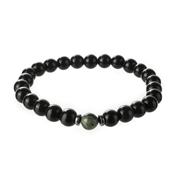 Браслет Фиделис - Сталь, Агат, Яшма (арт. AS-S05-08-AgYsh-gr)