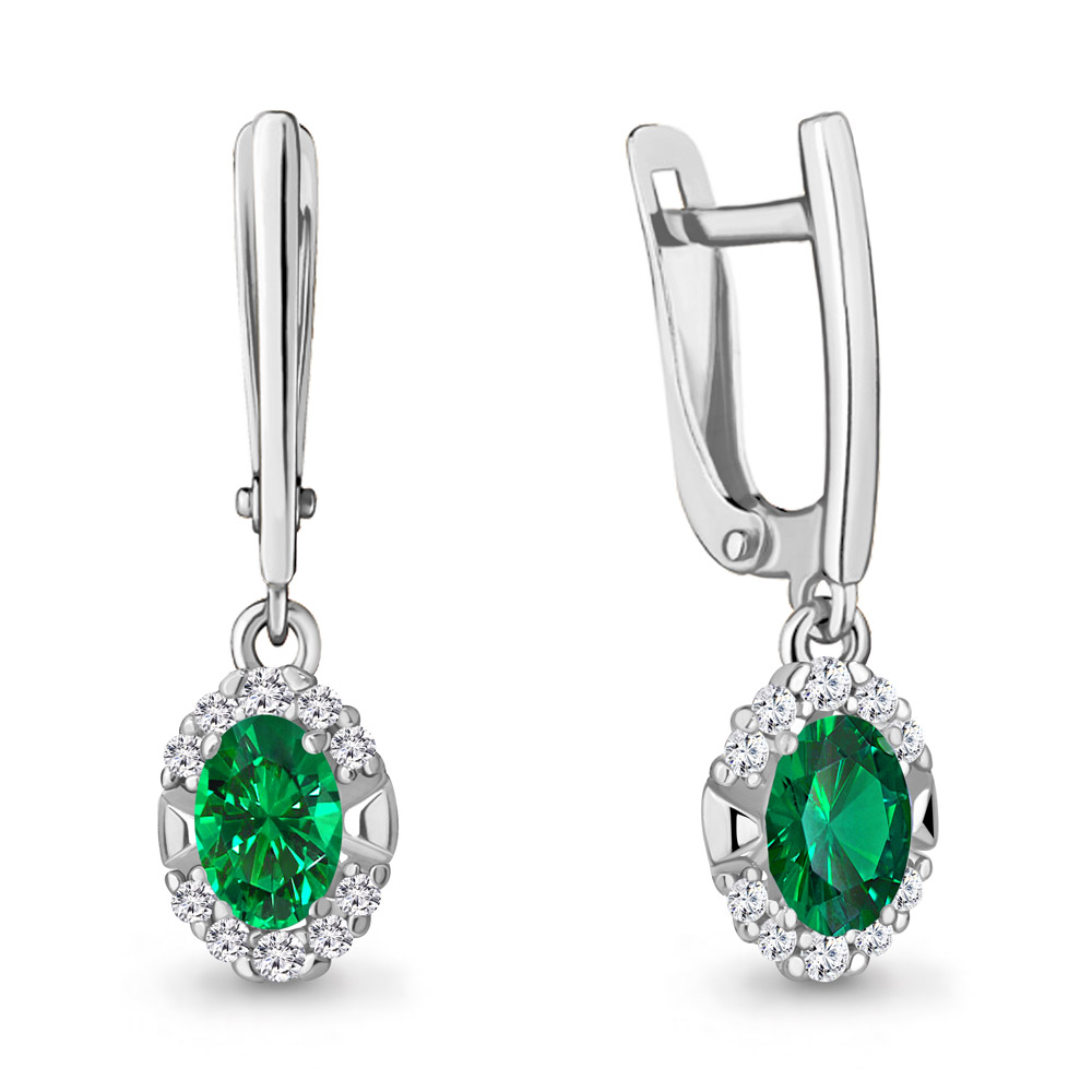 Серьги Аквамарин - Серебро 925, Синтетический изумруд, Фианит (арт. 49302АГ.5)