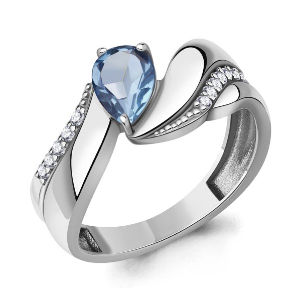 Кольцо Аквамарин - Серебро 925, Топаз, Фианит (арт. 65024105А.5)
