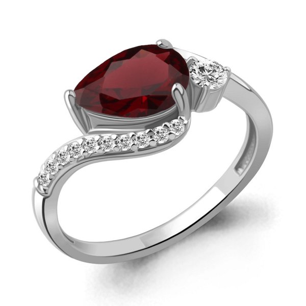 Кольцо Аквамарин - Серебро 925, Гранат, Фианит (арт. 65002603А.5)