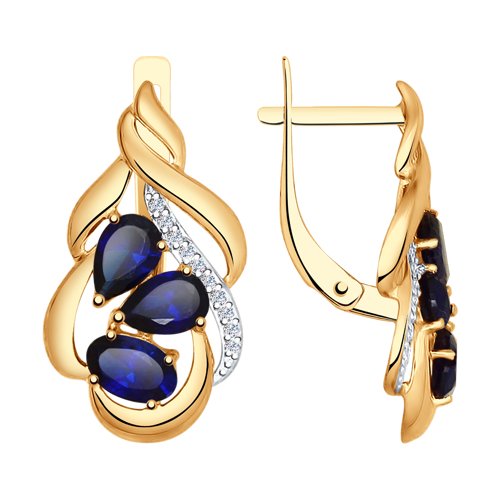 Серьги SOKOLOV - Золото 375, Синтетический сапфир , Фианит (арт. 37724988)