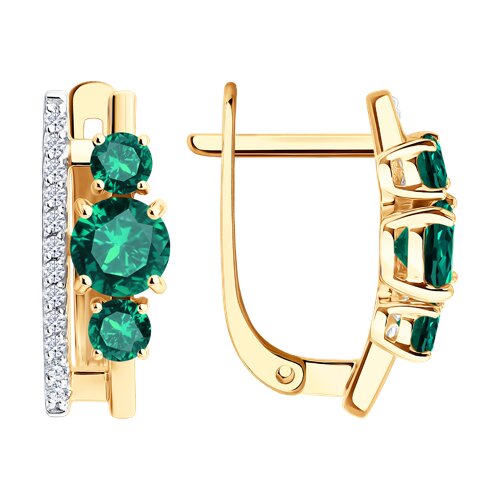 Серьги SOKOLOV - Золото 585, Синтетический изумруд, Фианит (арт. 729362)