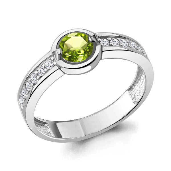 Кольцо Аквамарин - Серебро 925, Фианит, Хризолит (арт. 6980007А.5)