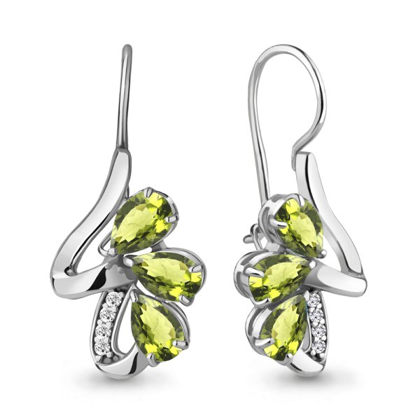 Серьги Аквамарин - Серебро 925, Фианит, Хризолит (арт. 4774607А.5)