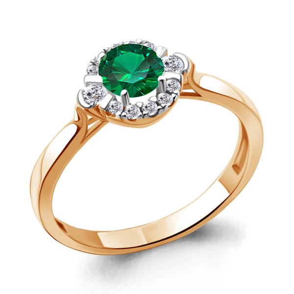 Кольцо Аквамарин - Серебро 925, Синтетический изумруд, Фианит (арт. 67282АГ.6)