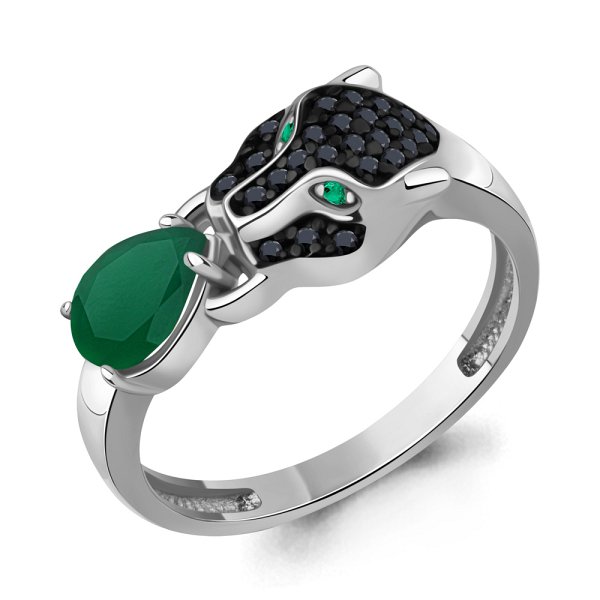 Кольцо Аквамарин - Серебро 925, Агат, Кристалл, Синтетический изумруд (арт. 65032009ГЧ.5)