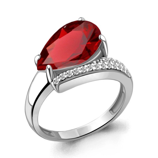 Кольцо Аквамарин - Серебро 925, Синтетический гранат, Фианит (арт. 6944285А.5)