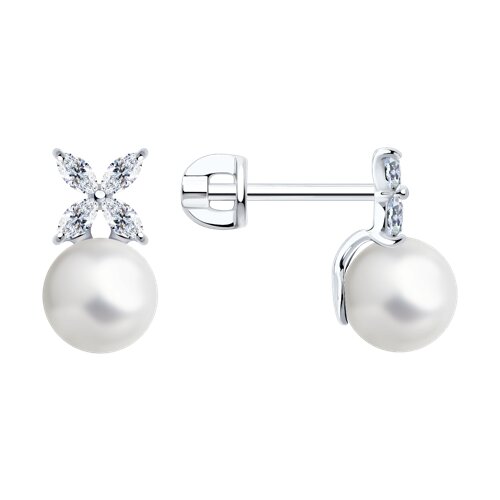 Серьги SOKOLOV - Серебро 925, Жемчуг синтетический, Фианит (арт. 94026050)