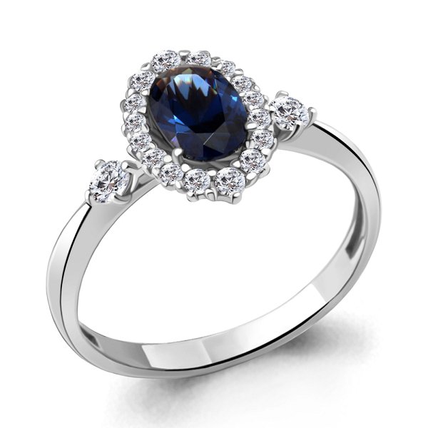 Кольцо Аквамарин - Серебро 925, Синтетический сапфир , Фианит (арт. 67377АБ.5)