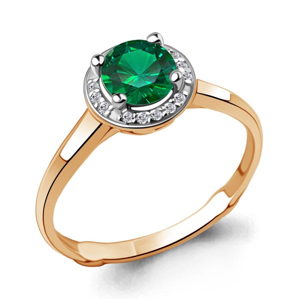 Кольцо Аквамарин - Серебро 925, Синтетический изумруд, Фианит (арт. 63991Г.6)