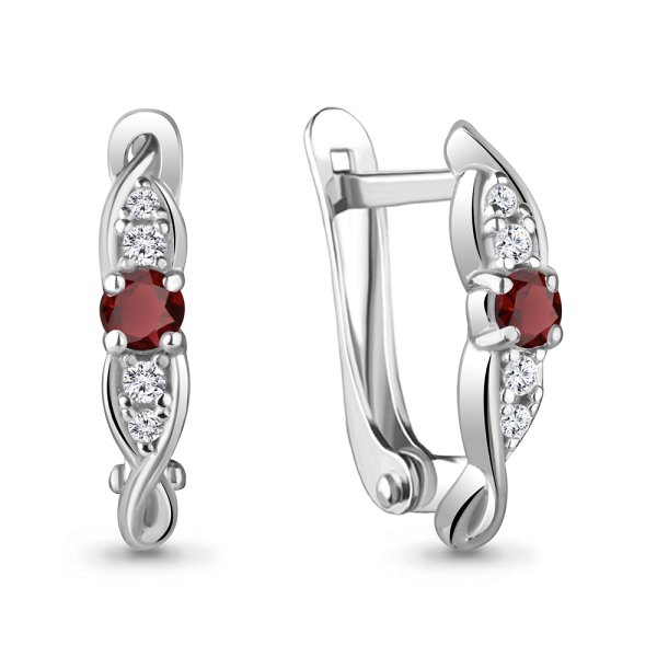 Серьги Аквамарин - Серебро 925, Гранат, Фианит (арт. 4755003А.5)
