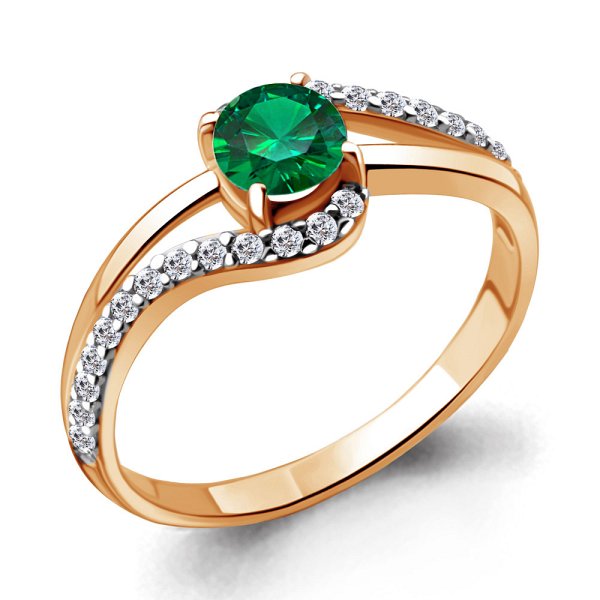 Кольцо Аквамарин - Серебро 925, Синтетический изумруд, Фианит (арт. 68920АГ.6)