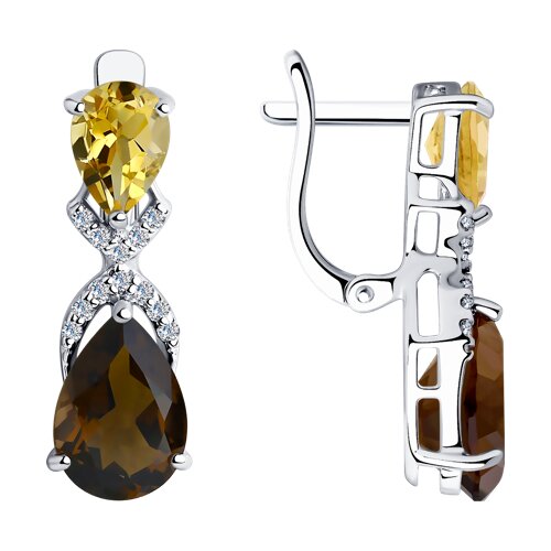 Серьги SOKOLOV - Серебро 925, Раухтопаз, Фианит, Цитрин (арт. 92021410)