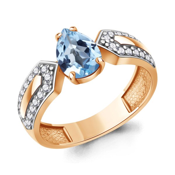 Кольцо Аквамарин - Серебро 925, Топаз, Фианит (арт. 65021505А.6)