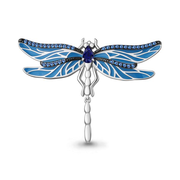 Брошь Аквамарин - Серебро 925, Синтетический сапфир , Фианит, Эмаль (арт. 77474Б.5)