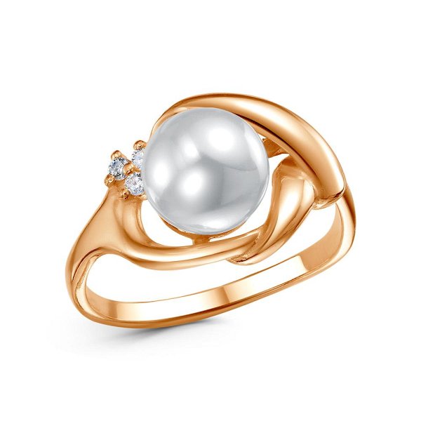 Кольцо Красная пресня - Серебро 925, Жемчуг имитация, Фианит (арт. 23616527)