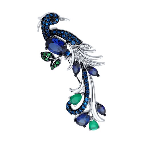 Брошь SOKOLOV - Серебро 925, Агат, Синтетический сапфир , Фианит (арт. 88040001)