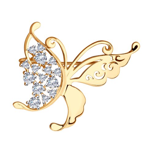 Брошь SOKOLOV - Золото 585, Фианит (арт. 040336)