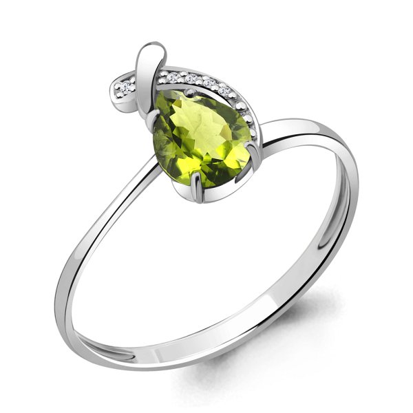 Кольцо Аквамарин - Серебро 925, Фианит, Хризолит (арт. 6552707А.5)